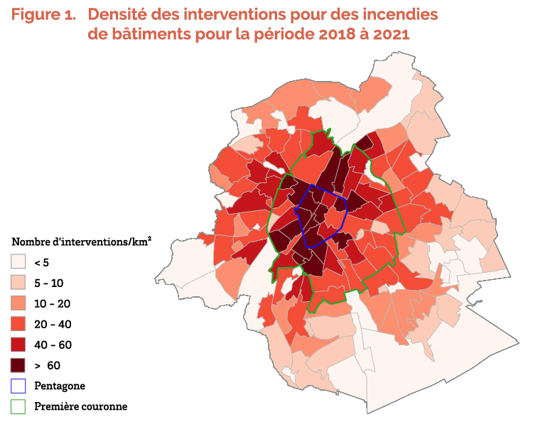 Figure 1. Densité des interventions pour des incendies de bâtiments pour la période 2018 à 2021